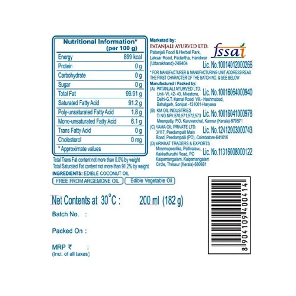 Patanjali Coconut Oil, Free From Argemone Oil, 200 ml-3.webp